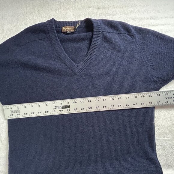 Vintage Buffums California Mens Navy Blue V-Neck Wool Sweater Large Pullover - Picture 6 of 9